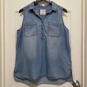 Sonoma Sleeveless Tank Top Cotton‎ Blend Blue Chambray Faux Denim Shirt Large